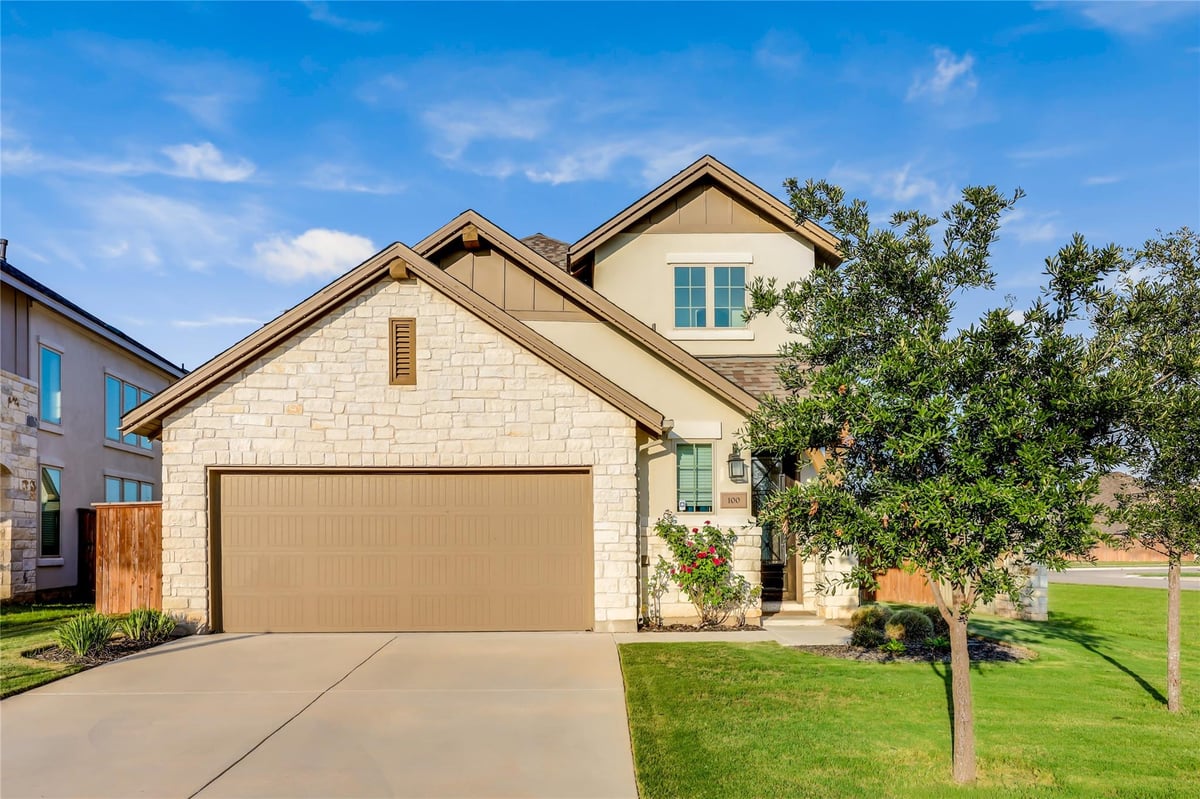 View 100 Rangel Dr in Santa Rita Ranch 100 Rangel Dr - front exterior - Luxury home in Santa Rita Ranch, Liberty Hill, TX