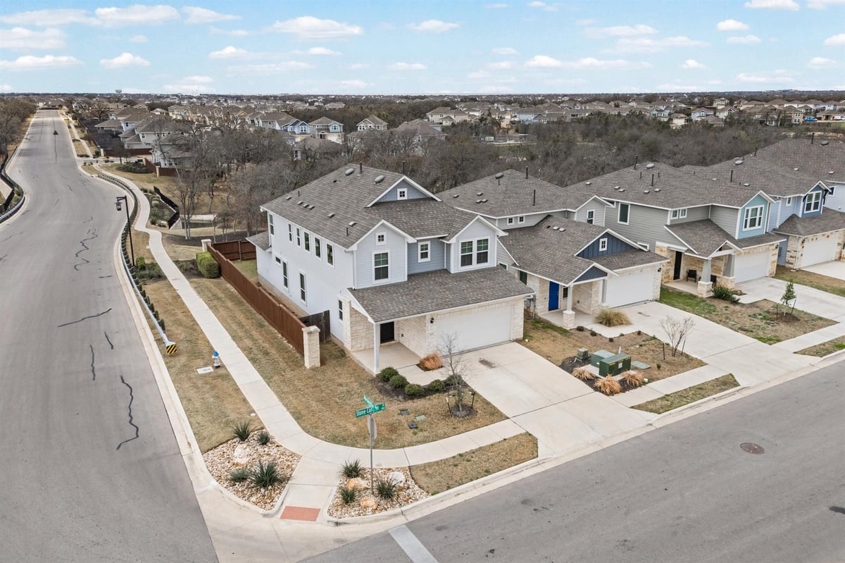 View 101 Stone Canyon Dr in Morningstar 101 Stone Canyon Dr - front exterior - Luxury home in Morningstar, Georgetown, TX