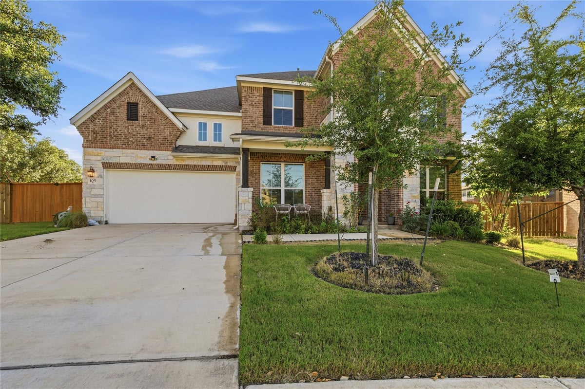 View 105 Autumn Oak Way in PARKSIDE ON THE RIVER 105 Autumn Oak Way - front exterior - Luxury home in PARKSIDE ON THE RIVER, Georgetown, TX