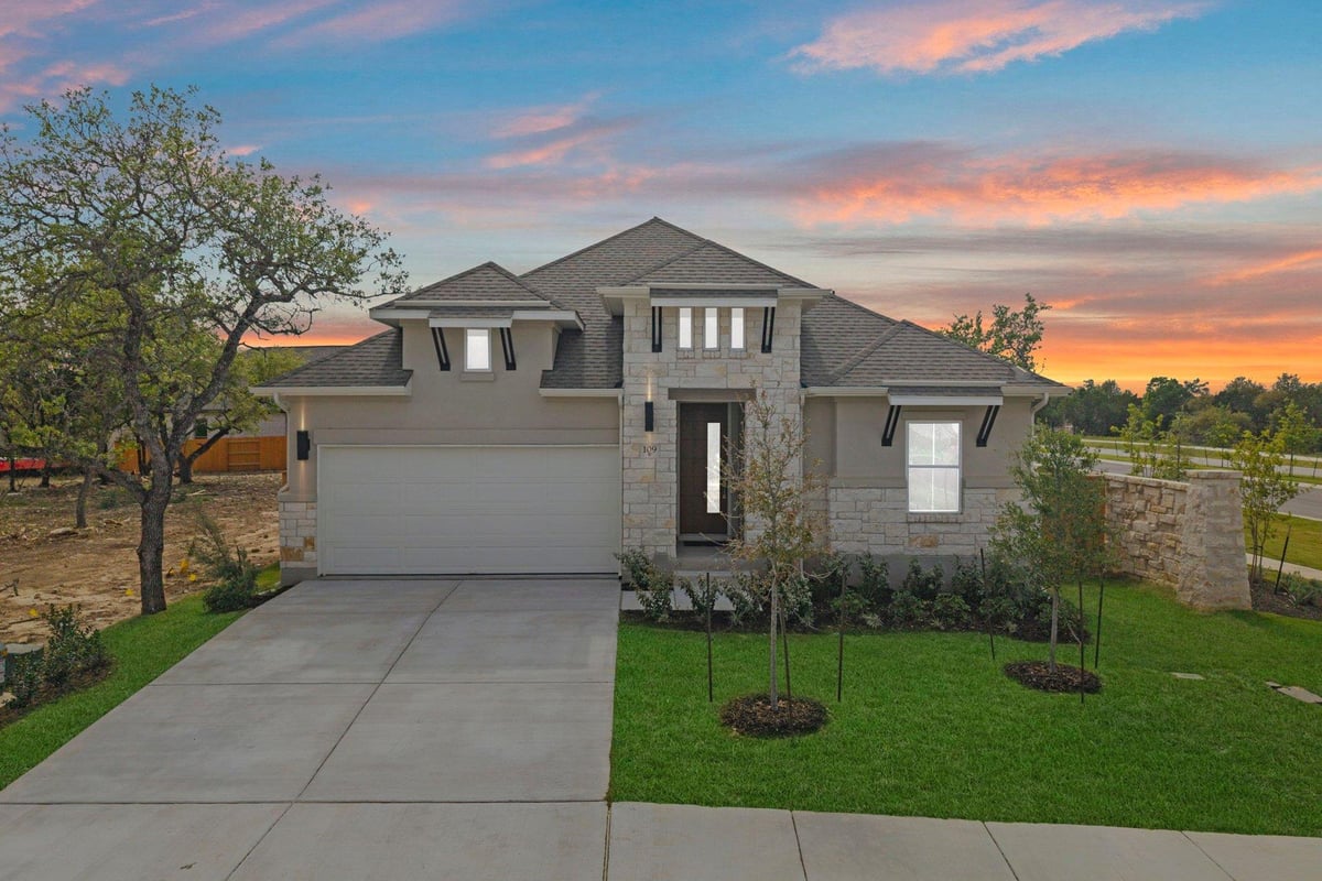 View 109 Peaceful Serenity DR in Parkside on the River 109 Peaceful Serenity DR - front exterior - Luxury home in Parkside on the River, Georgetown, TX
