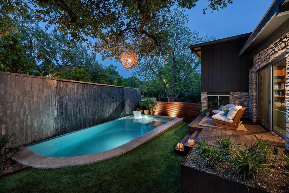 View 2709 Pecos St in Brown Herman Add 02 Sec 01 2709 Pecos St - pool area with narrow modern pool - Luxury home in Brown Herman Add 02 Sec 01, Austin, TX