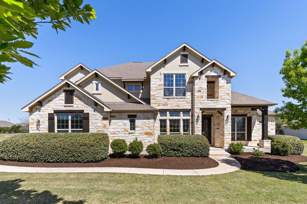 View 316 Bold Sundown in Clearwater Ranch 316 Bold Sundown - front exterior - Luxury home in Clearwater Ranch, Liberty Hill, TX