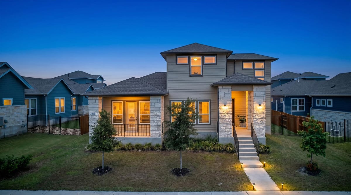 View 9208 Apogee BLVD in Mirabel Park Ph 1 Easton Park Sec 9208 Apogee BLVD - front exterior - Luxury home in Mirabel Park Ph 1 Easton Park Sec, Austin, TX