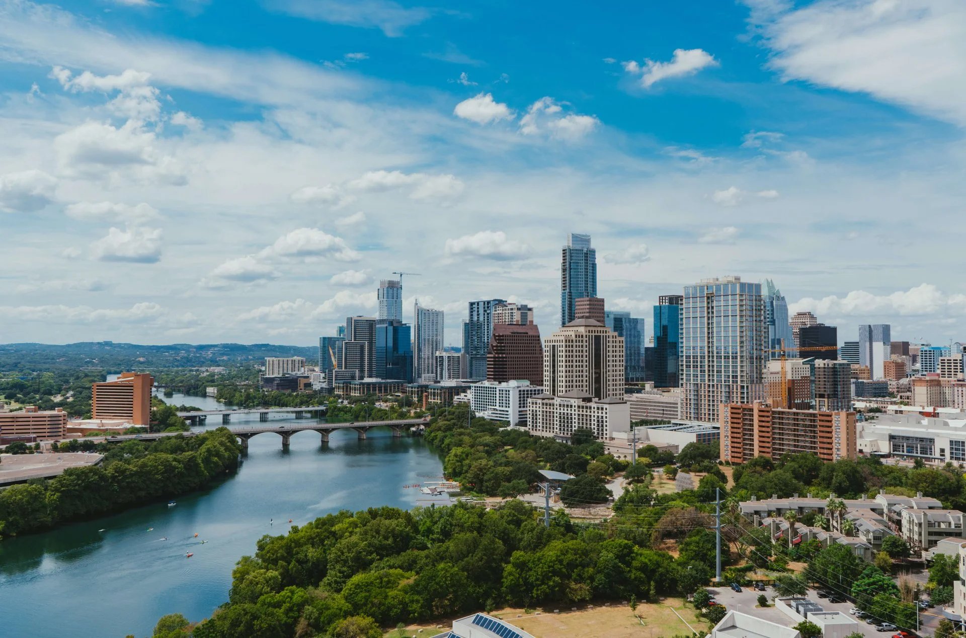 Downtown Austin skyline over Lady Bird Lake for Keenan Group client reviews