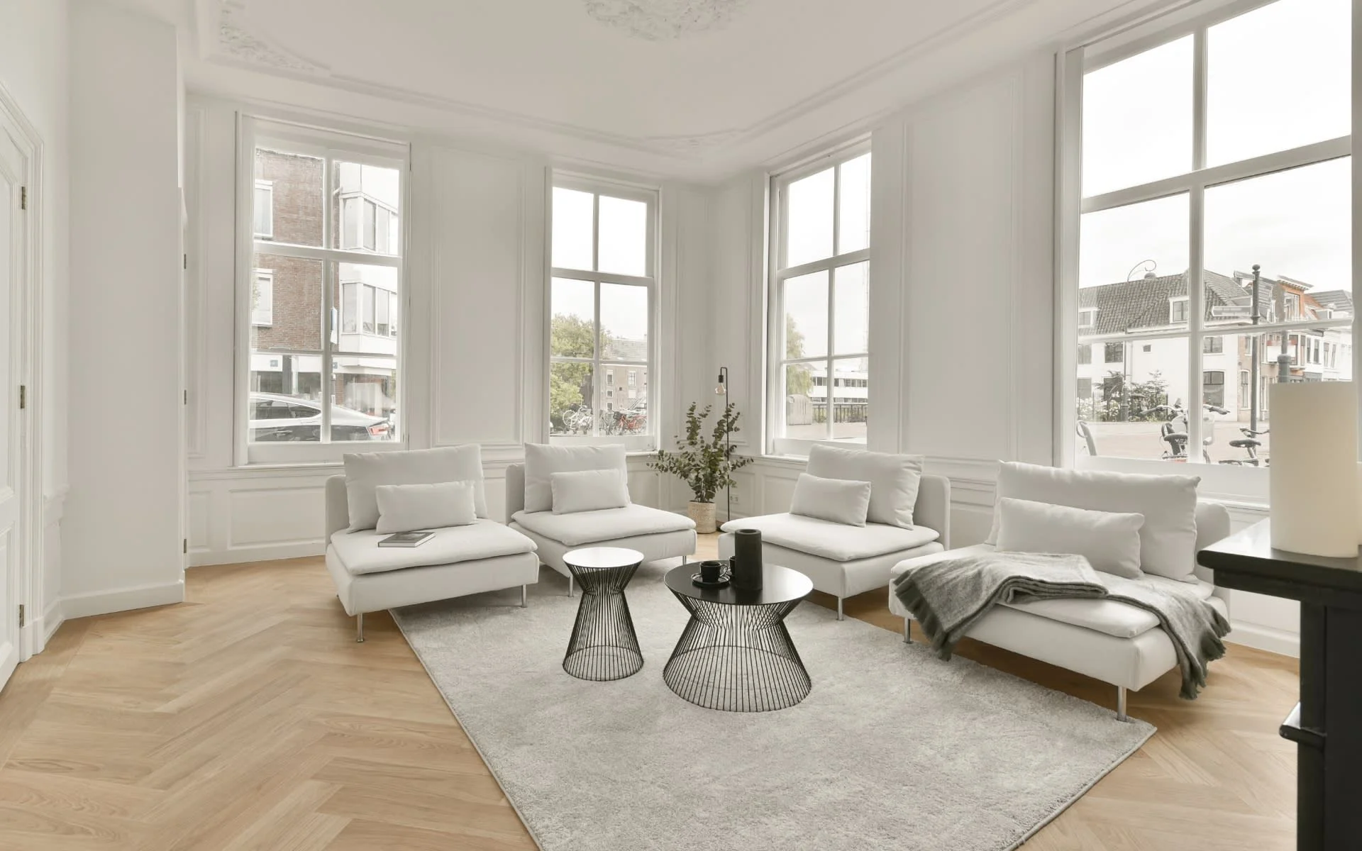 Elegant Austin living room with herringbone hardwood floors and luxury finishes