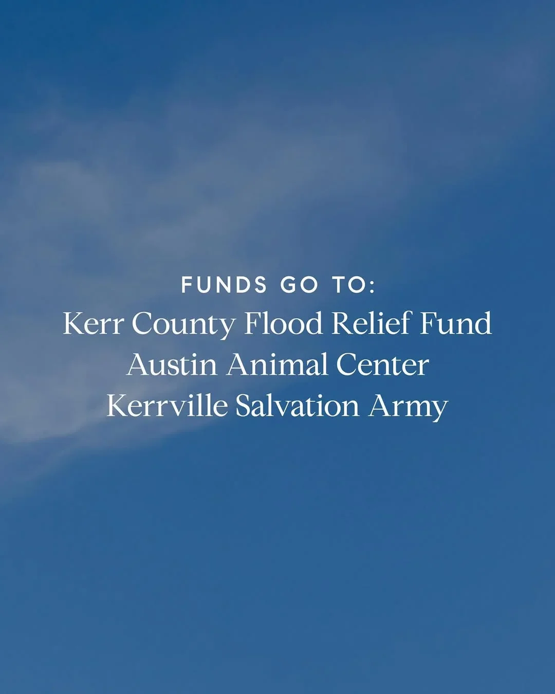 Central Texas Flood Relief effort shows non-profit fundraisers for donations.
