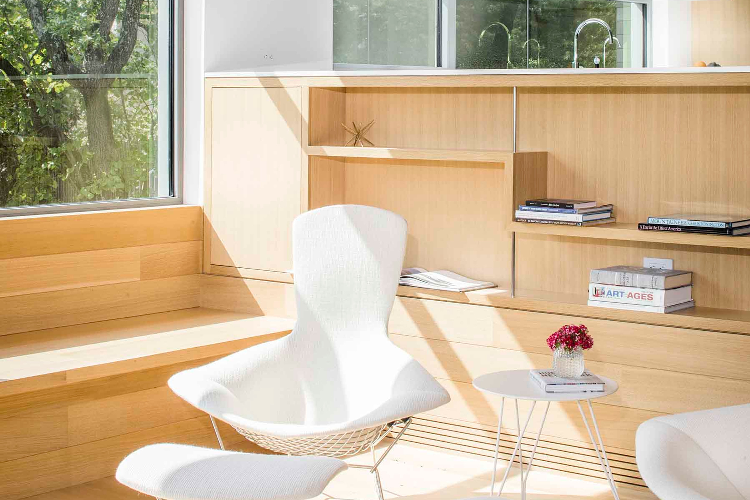 Double-height windows framing southeastern views toward downtown