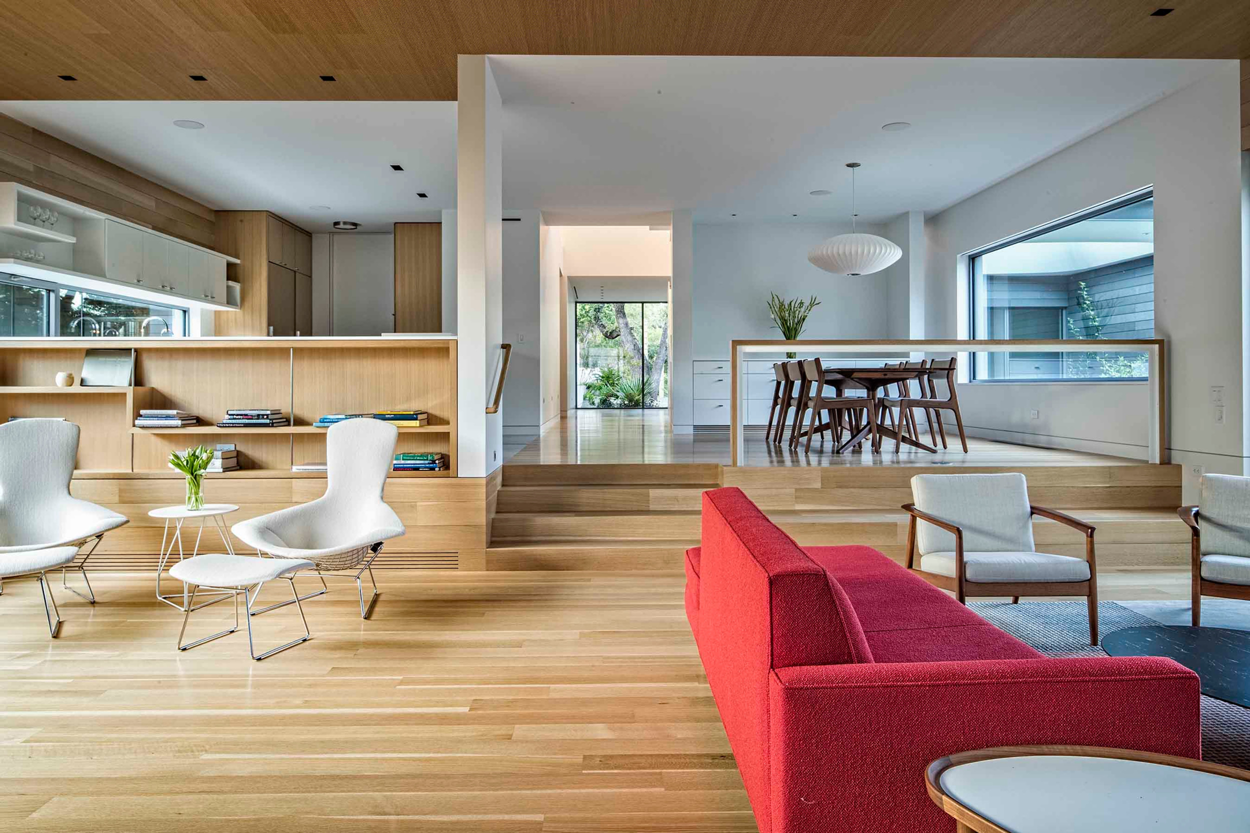 Game room and gym with exposed concrete accents