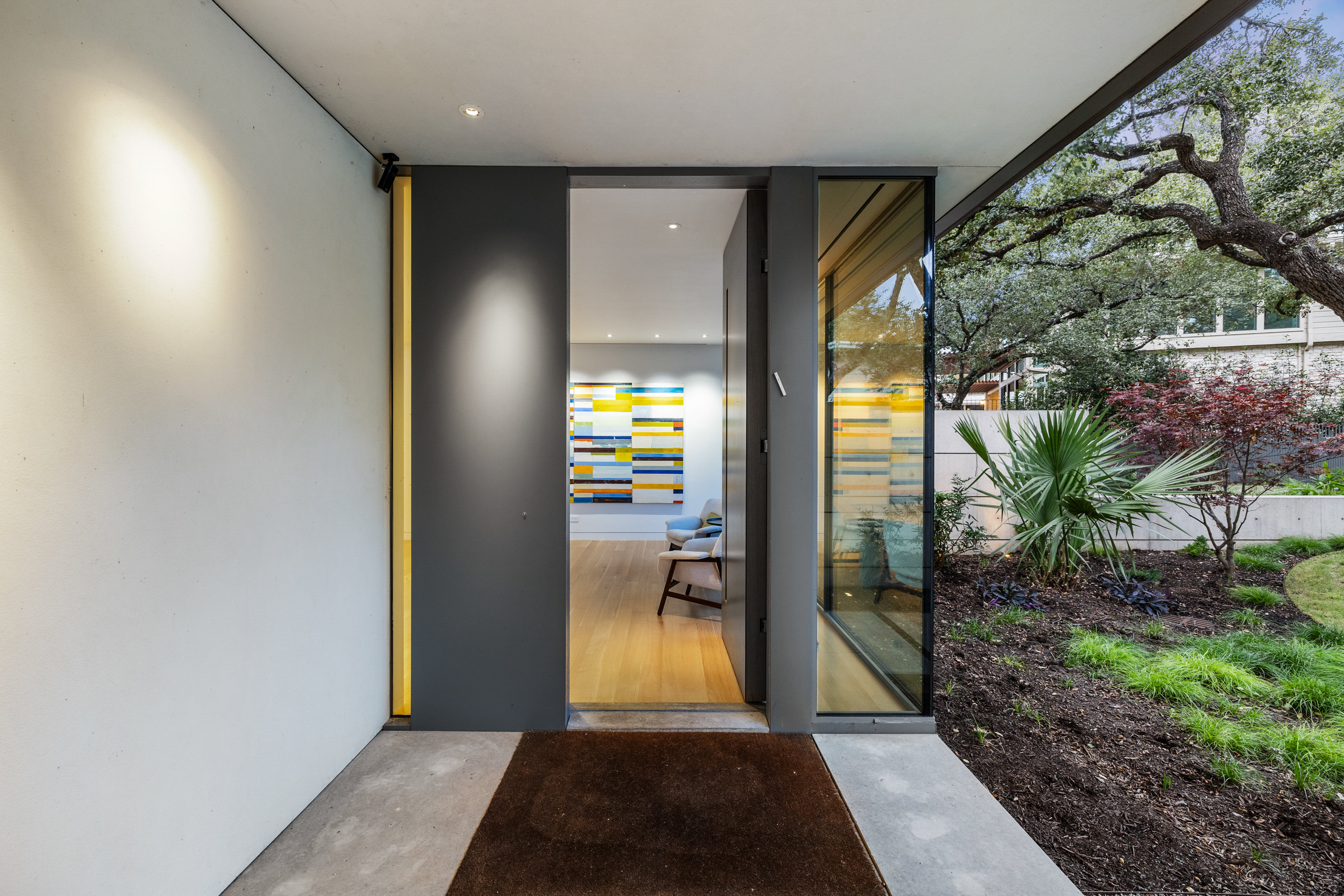 Side elevation showing material transitions - concrete, metal, wood