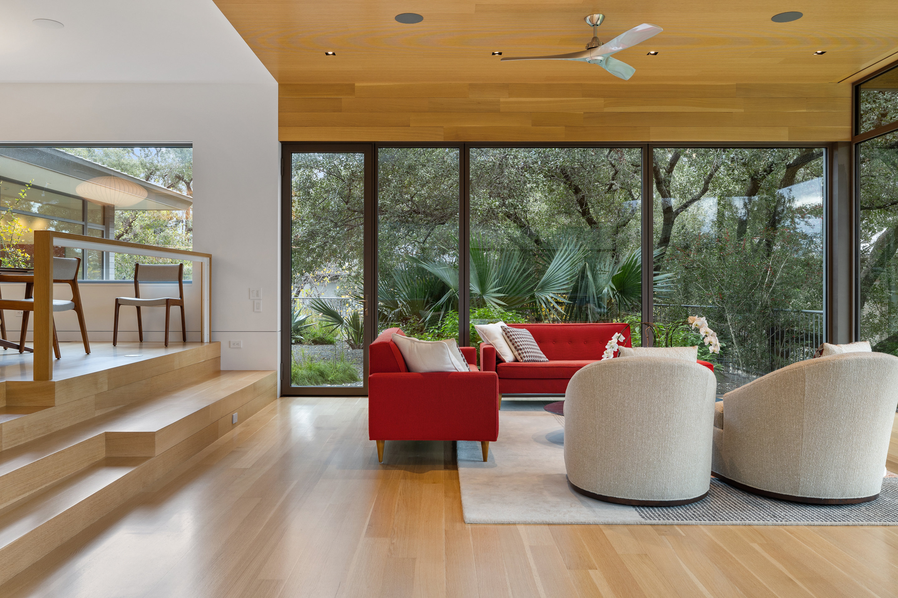 Upper landing with contemporary art and natural light from above