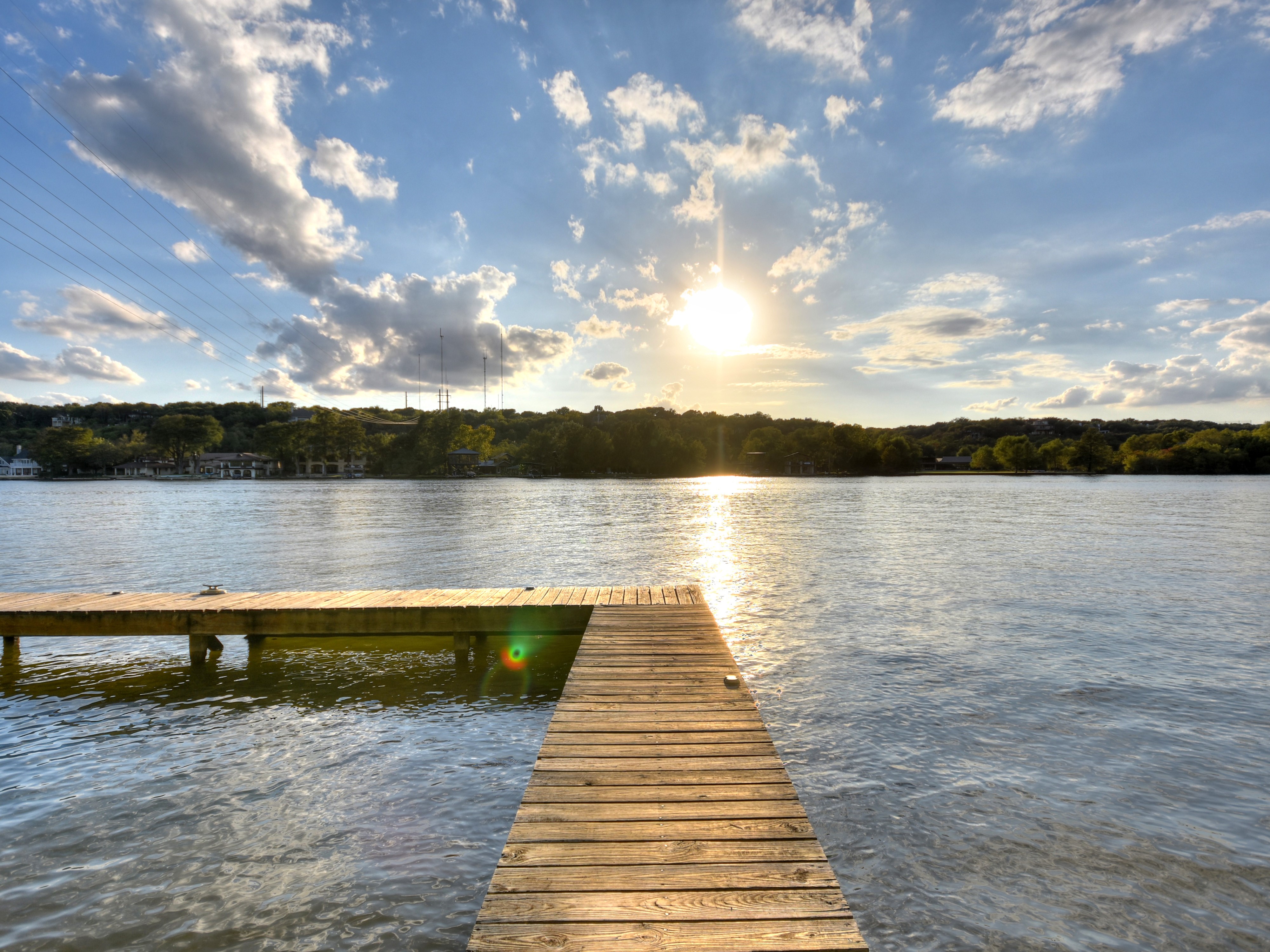 Balcones Park HOA private pier on Lake Austin at sunset