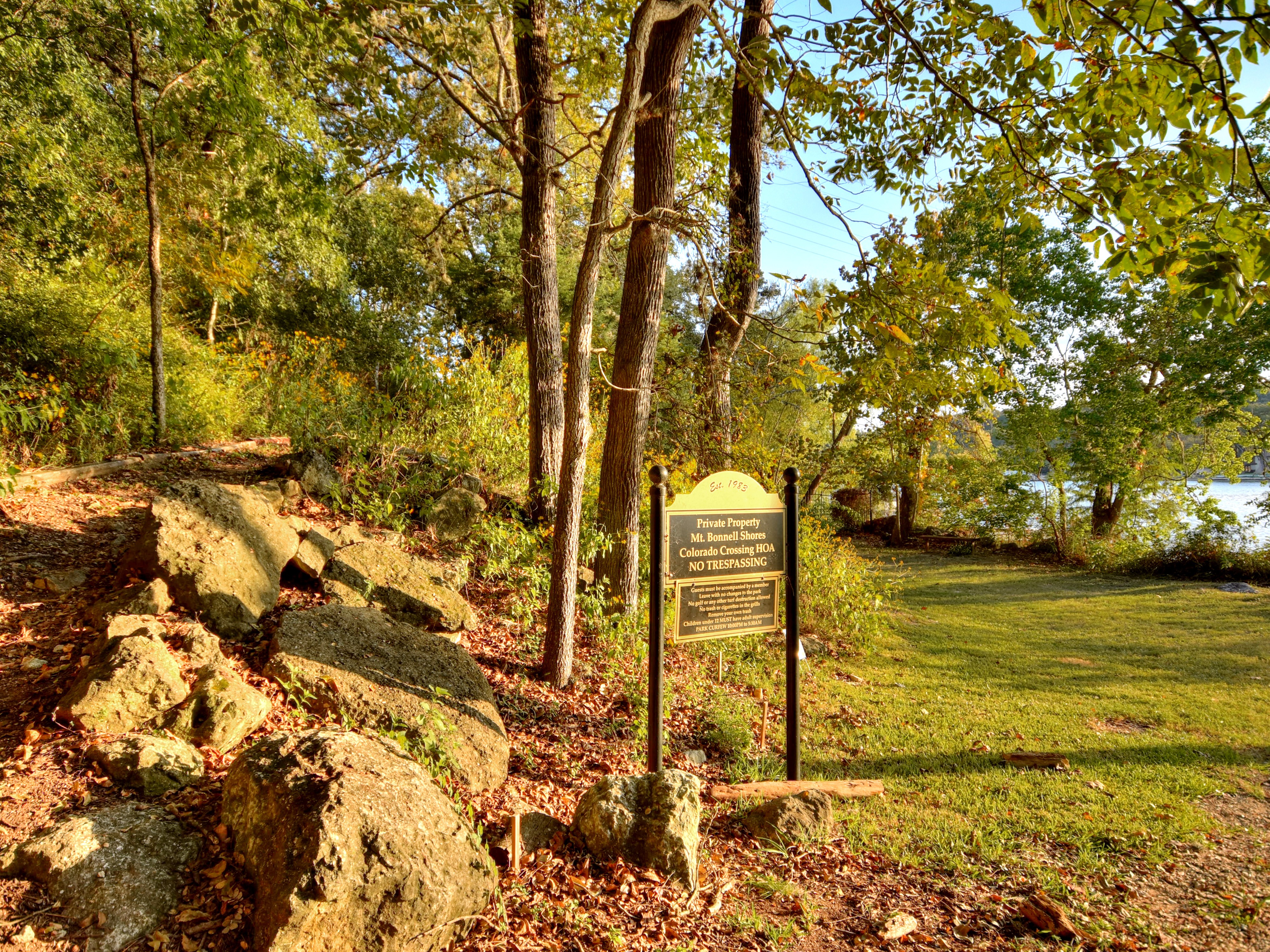 Balcones Park green space with mature shade trees