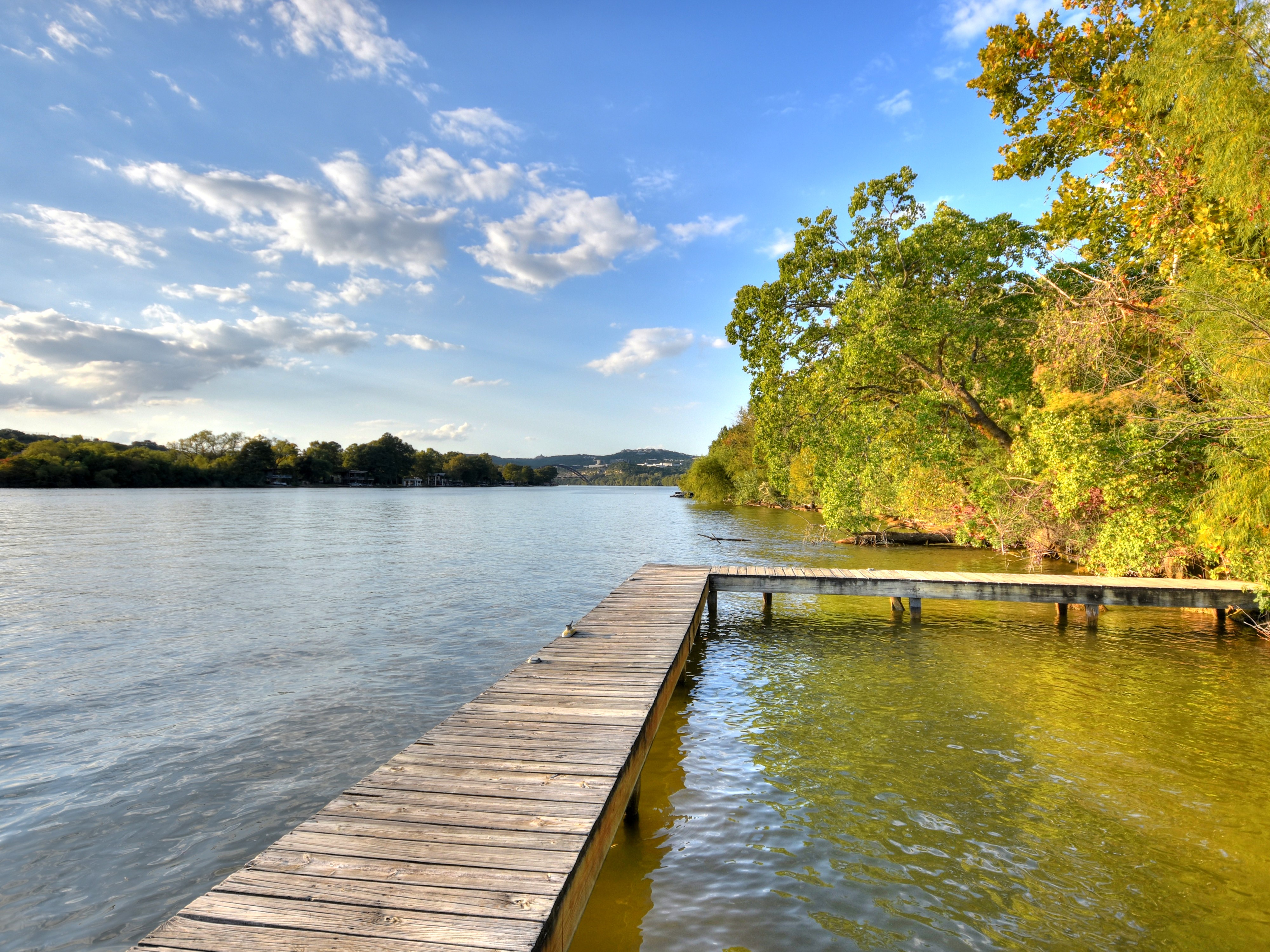 Community pier extending into Lake Austin