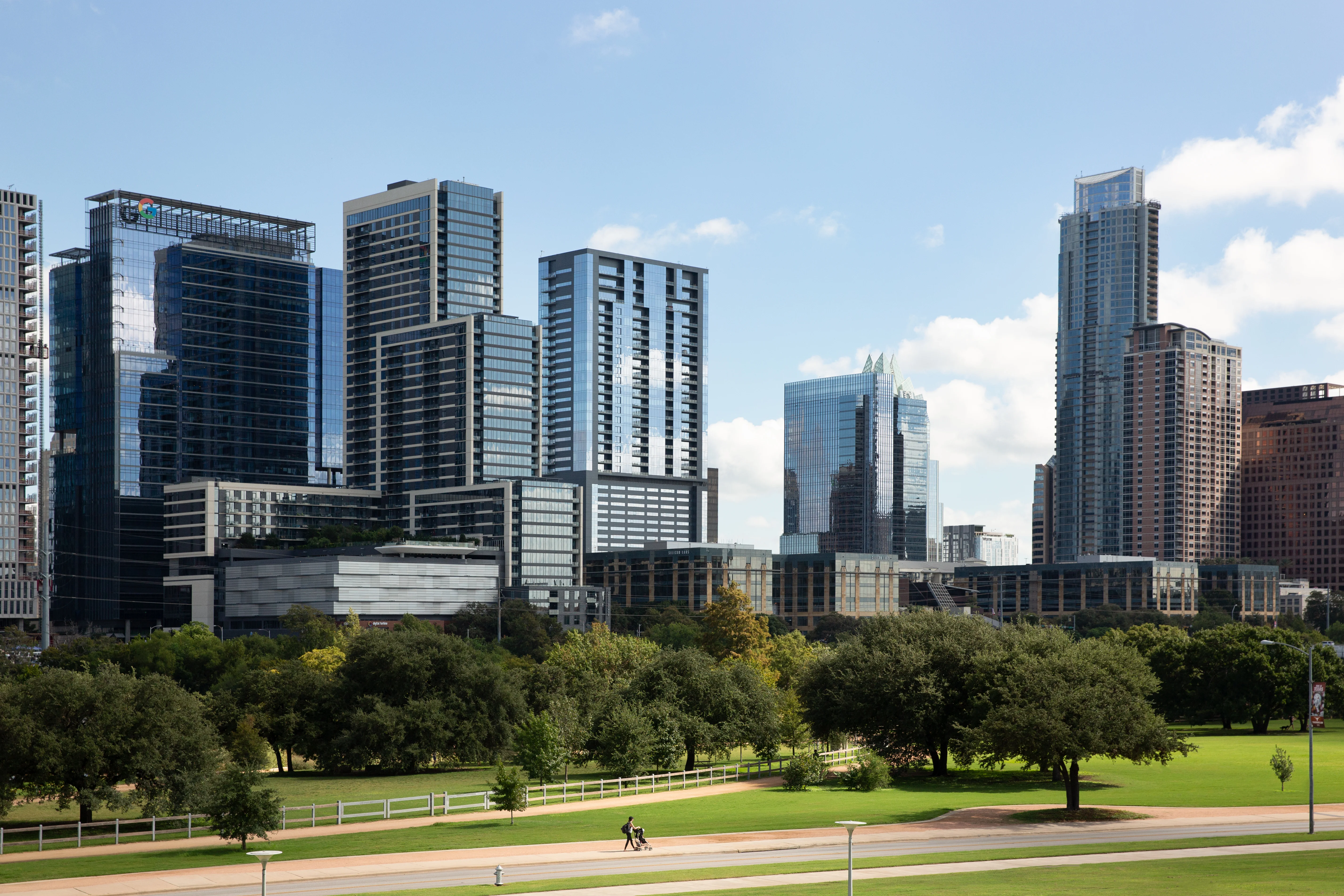 Austin downtown skyline from residential hilltop