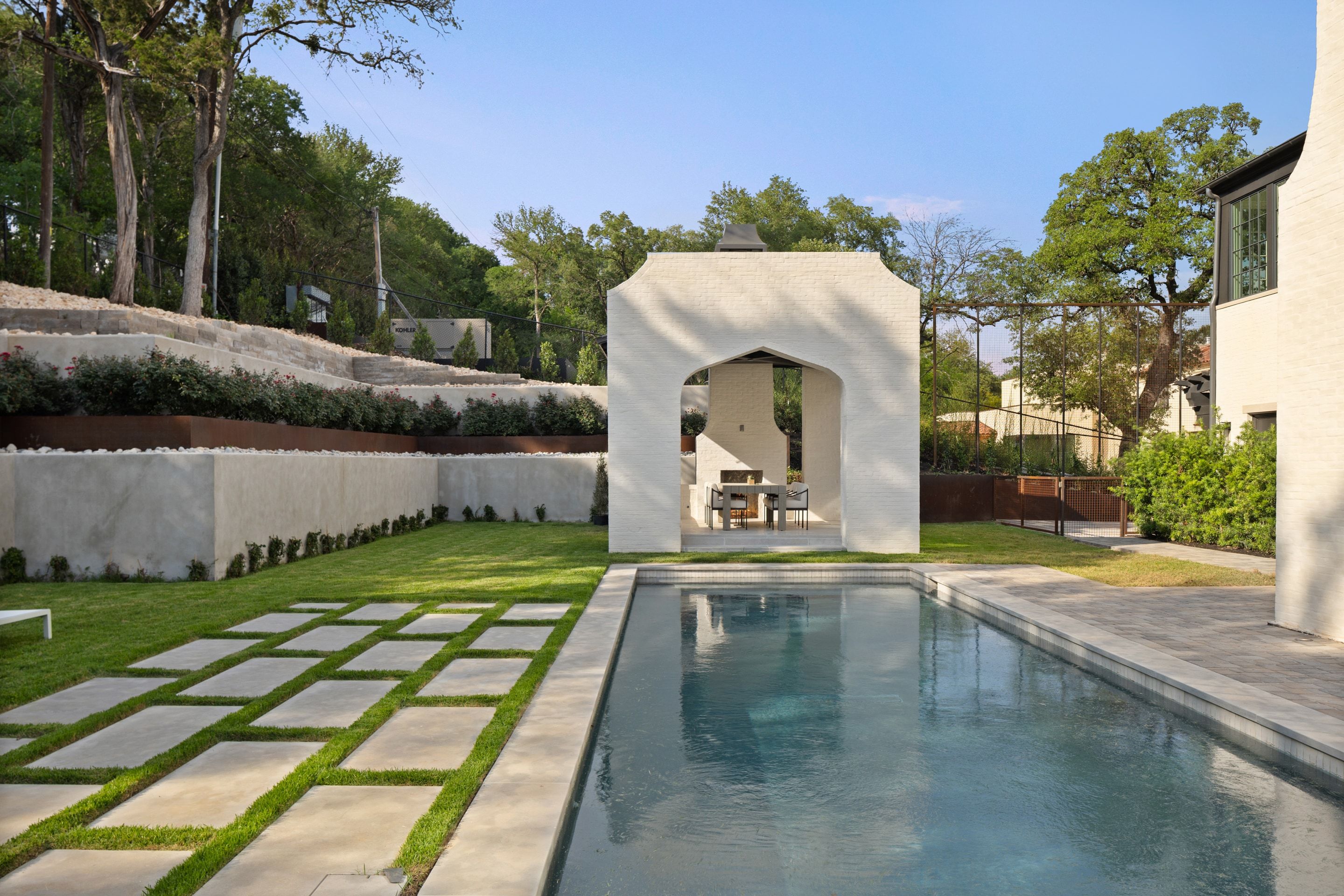 3802 Balcones Drive pool courtyard day
