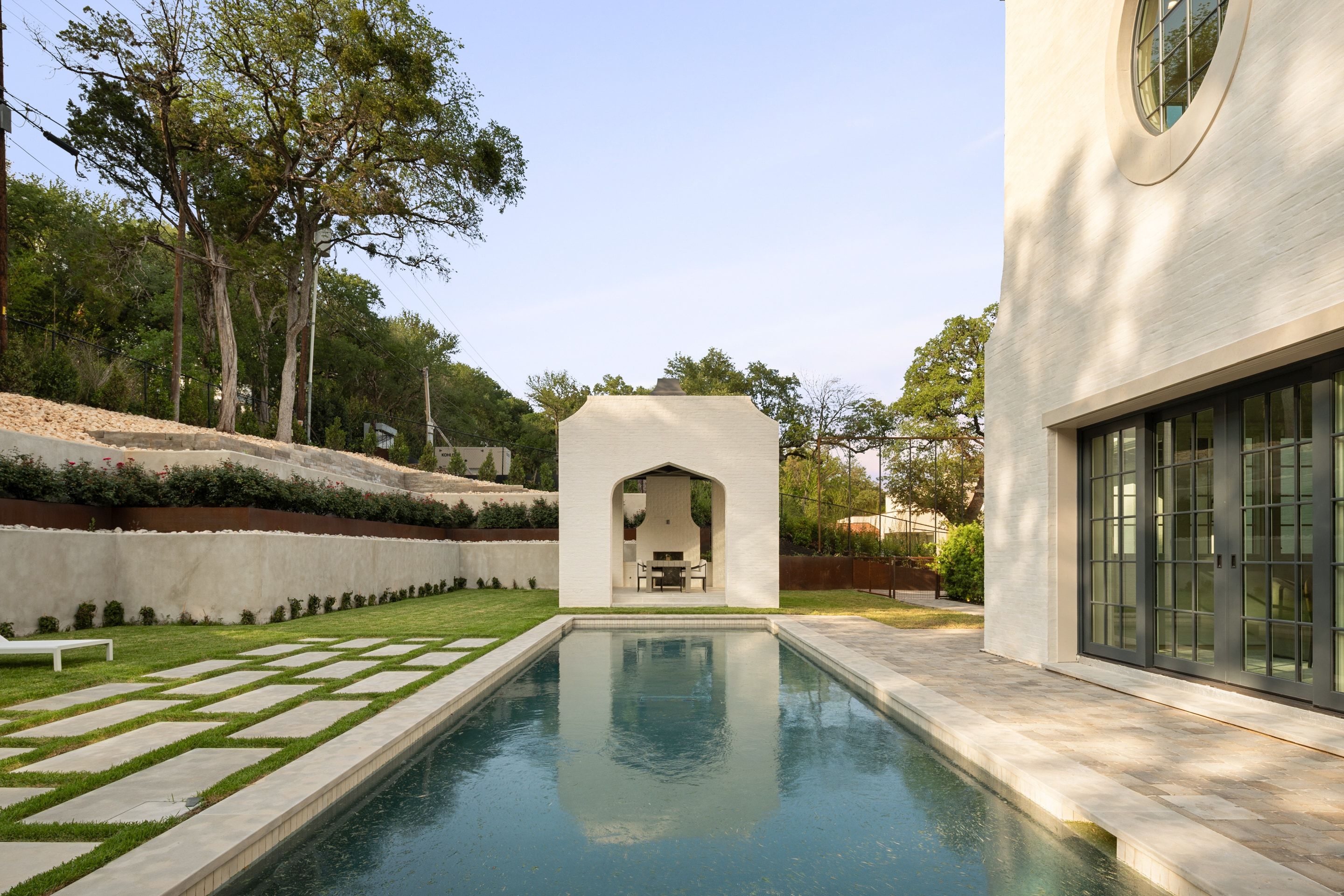 3802 Balcones Drive lap pool approach day