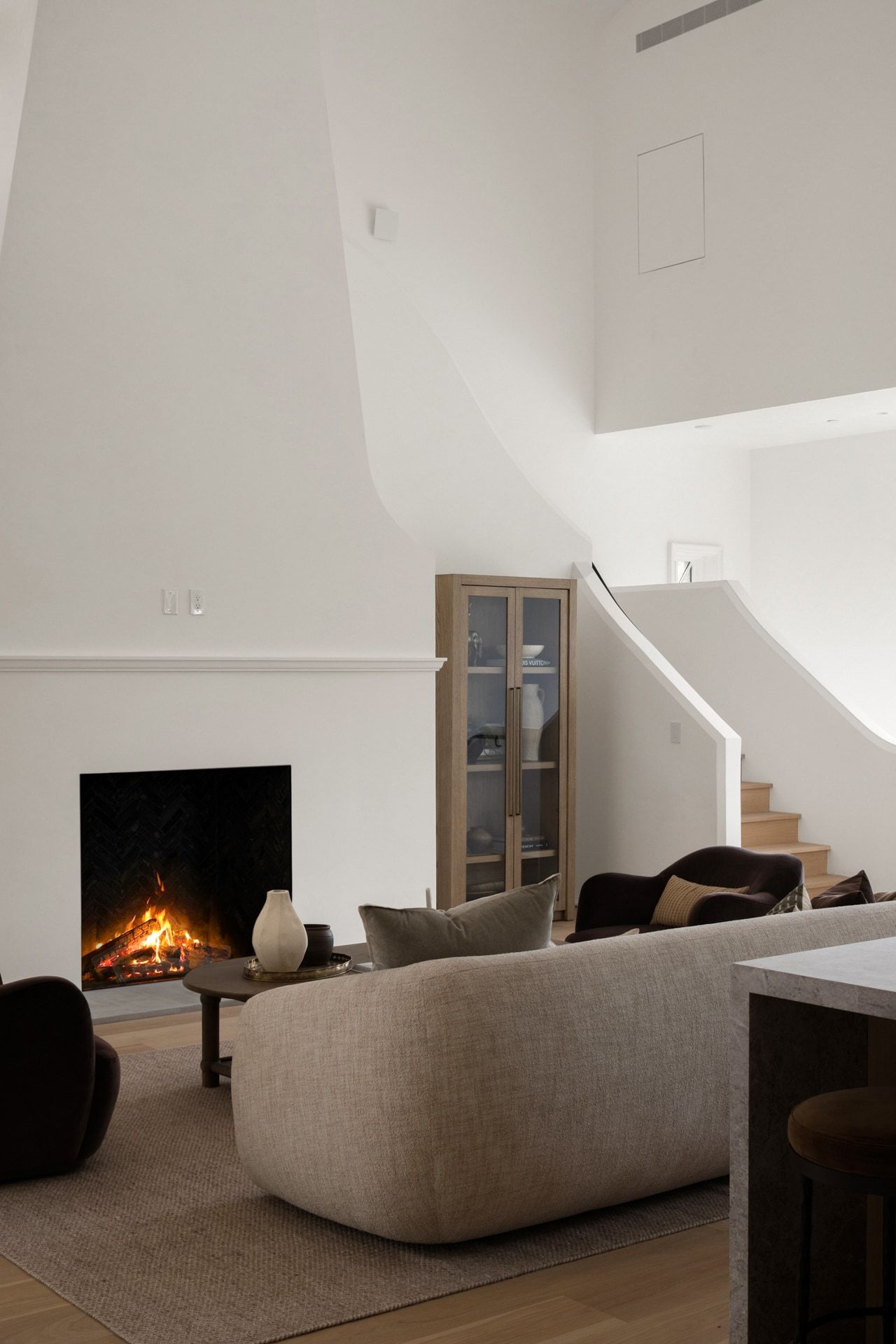 3802 Balcones Drive fireplace and stair