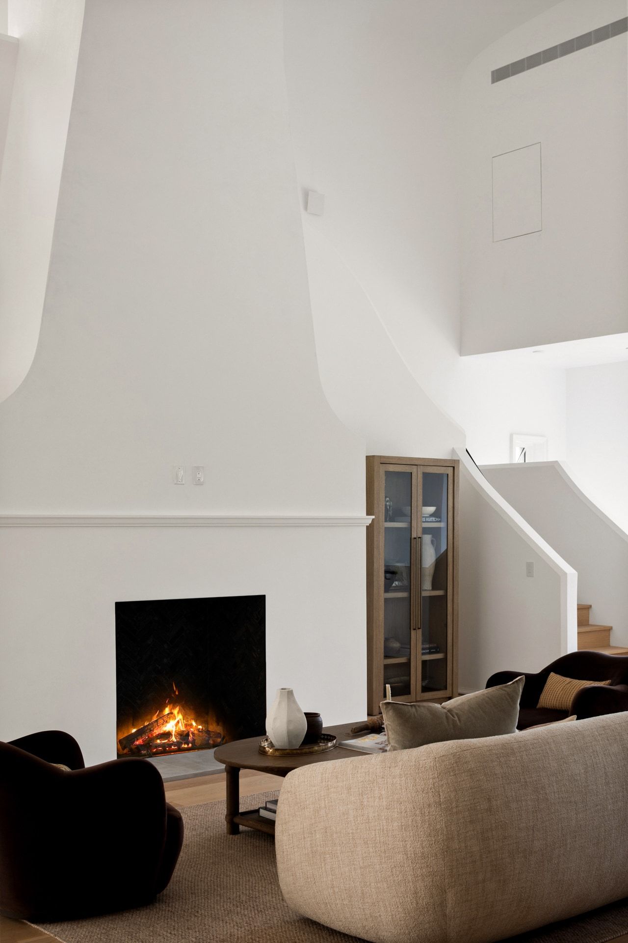 3802 Balcones Drive fireplace and stair detail