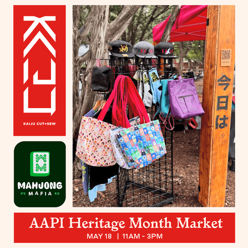 AAPI Heritage Month Market artwork with bags on display.