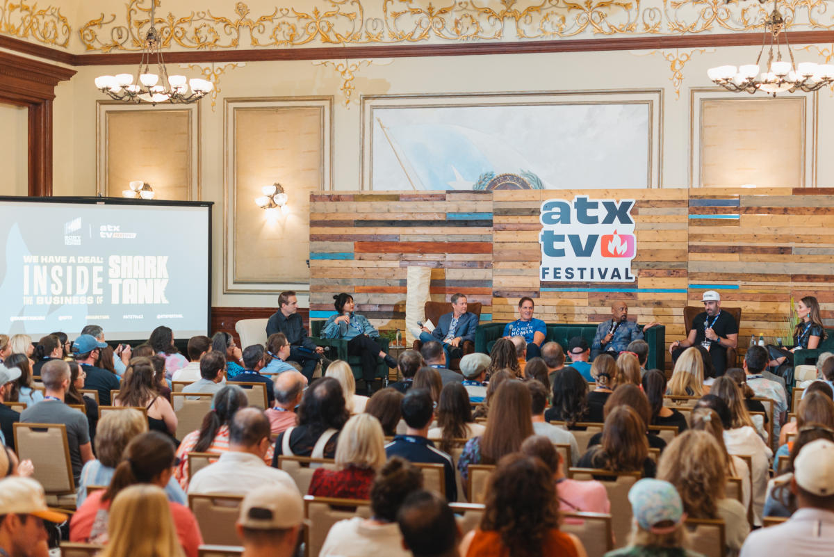A seated audience at an ATX TV Festival panel.